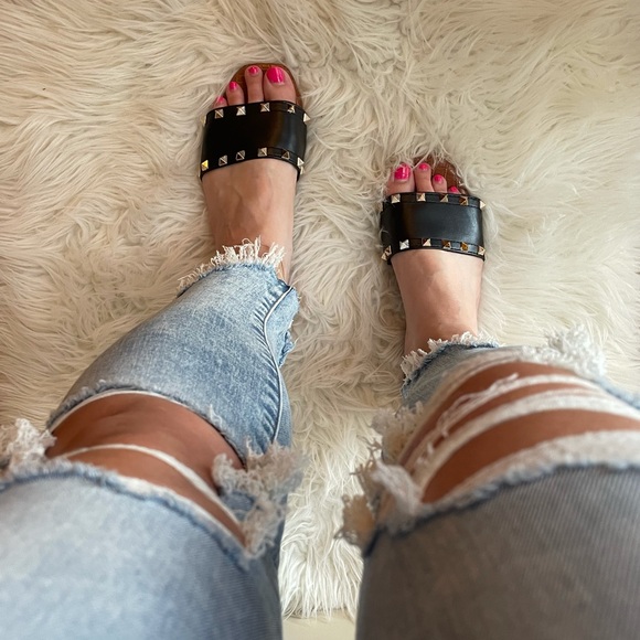 Black Gold Studded Slide Sandals - Picture 10 of 15